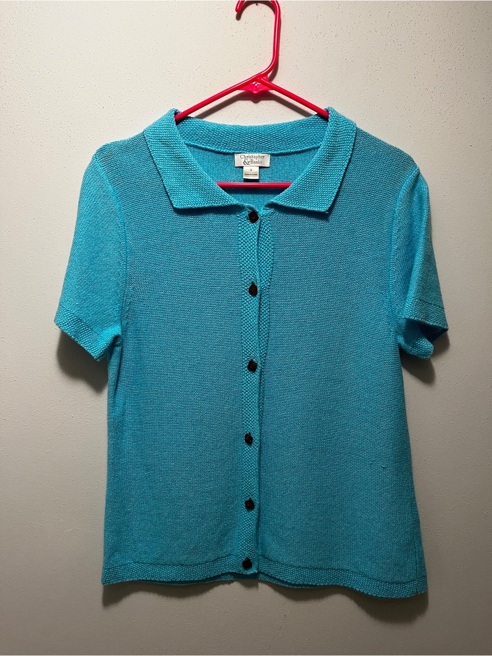 Christopher & Banks Turquoise Short-Sleeve Button Cardigan Top